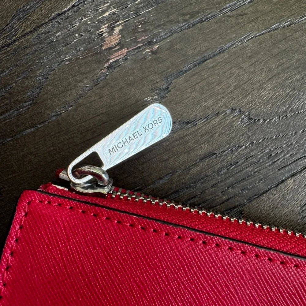 Michael Kors Jet Set Travel Large Saffiano Leather Three Quarter Zip Wallet Red